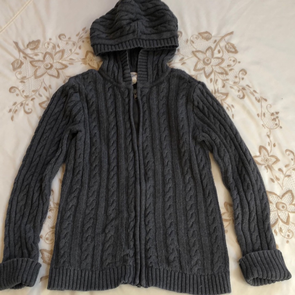 Lands End Kids Hooded Sweatet Grey, with cuffed sleeve